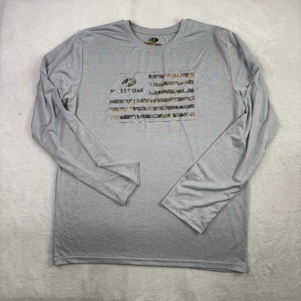 Mossy Oak Grey Pullover Long Sleeve Activewear Shirt Graphic Men's XL Camouflage